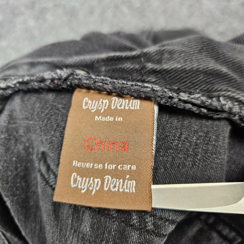 Crysp Denim Men 28 Black Distressed Moto Biker Skinny Jeans Ripped Panel Details